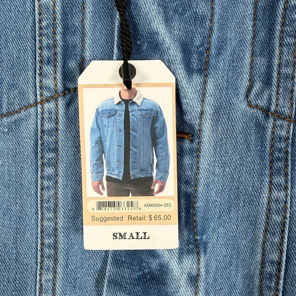 Axel Brand Mens Sherpa Lined Denim Trucker Jacket Blue Medium Wash Small NEW - Picture 3 of 8